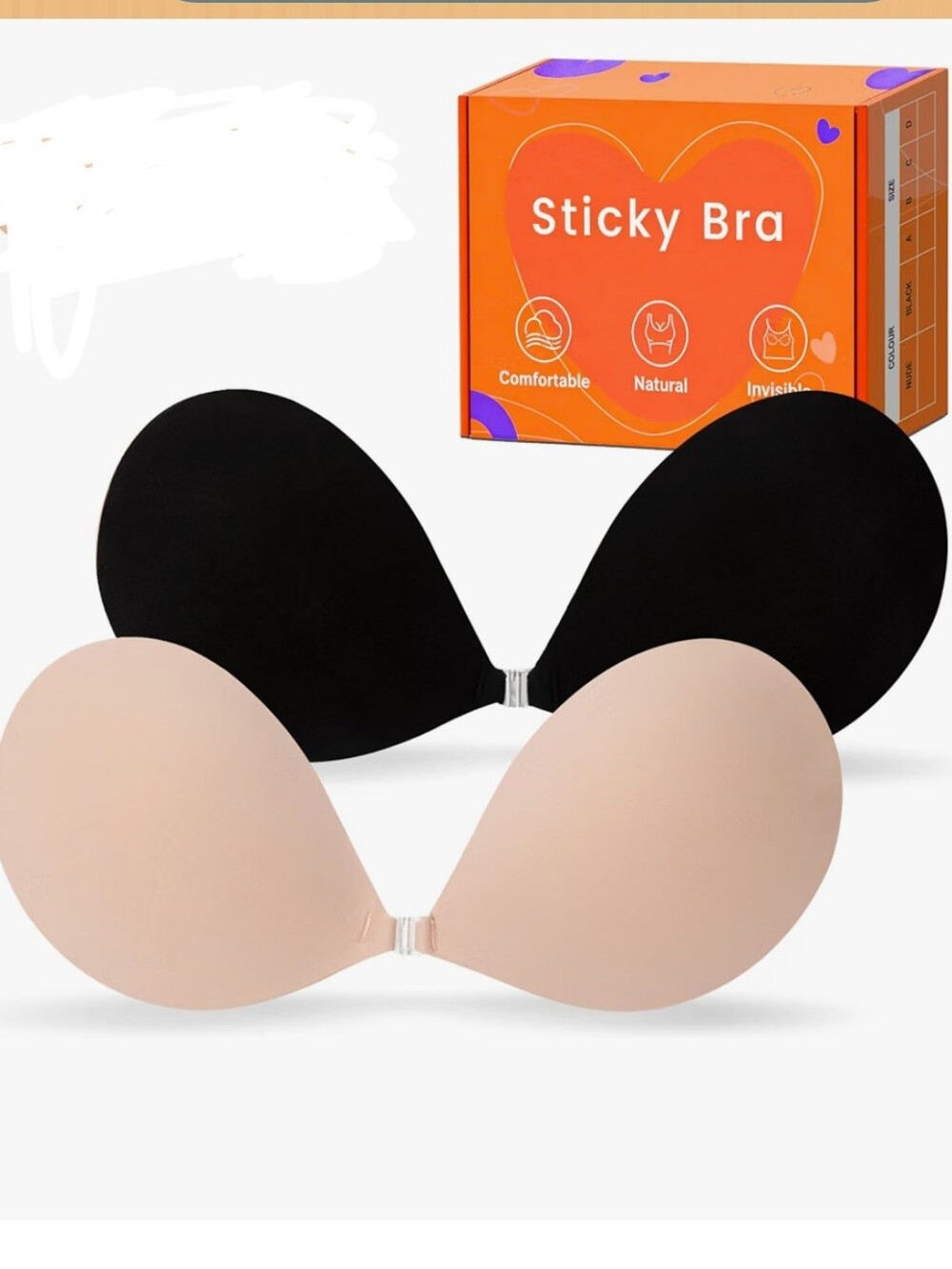 Sticky Bra Adhesive Backless Strapless Bra Set Of 2 Black & Nude Sz B